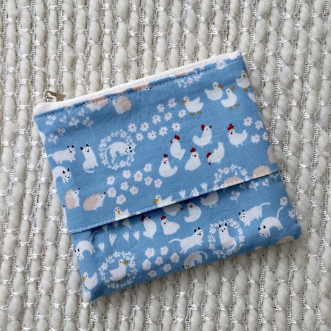 牧場の庭ポケットティッシュケース付きポーチ、青白ファスナーポーチ付きティッシュカバー、Farm animals zippered pouch with tissue cover, duck chick