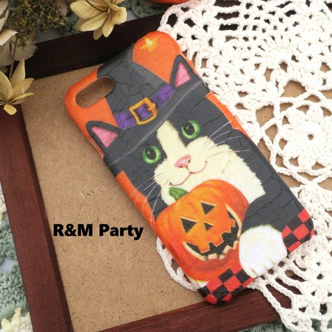 ハロウィンかわいい黒猫柄スマホケースiPhoneSE/iPhone12mini/iPhone11/iPhoneXR/iPhoneXSMax/iPhone8/iPhone12Pro