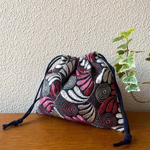 大人のための巾着袋  モダン刺繍 