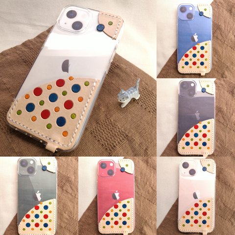 ポップなドットのiPhone13ケース（リング付）