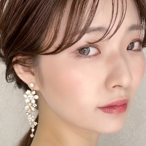 ME83   花 大ぶり 小枝　結婚式イヤリング 　ウェディングアクセサリー　ブライダルイヤリング　ゴールド　ウェディングイヤリング ピアス 　前撮り　和装