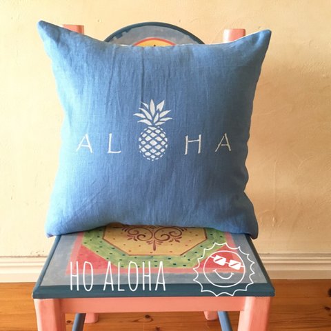 alohaなﾘﾈﾝｸｯｼｮﾝ ﾌﾞﾙｰ✖︎ﾎﾜｲﾄ　35㎝　ALOHA