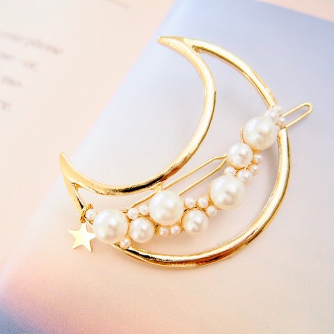 ★Moon Lover★ 月とゆらゆら揺れる星のヘアアクセサリー