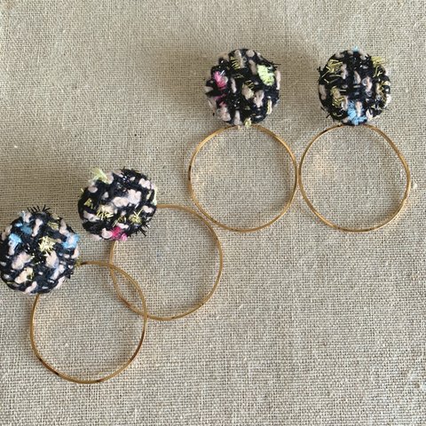 ツイード×フープ♡大振りポストピアス♡NO.1478