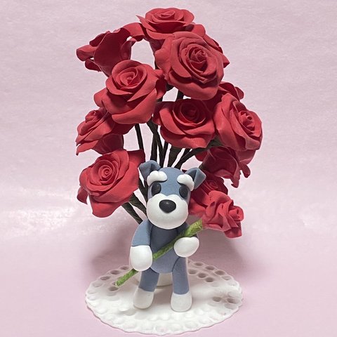 【受注制作】Mシュナウザー　バラの花束に愛を込めて🌹