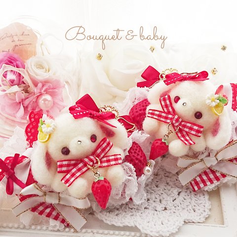 たれみみうさ🍓レースリボンヘアゴム💝🐰୨୧キッズ୨୧プレゼントにも💛  Bouquet&baby