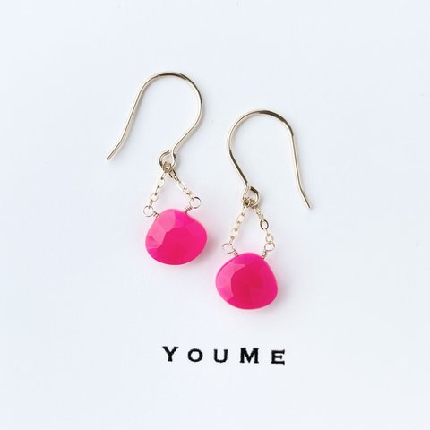 14kgf Fuchsia Pink Chalcedony ピアス / イヤリング