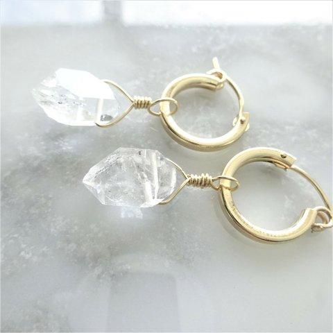 送料無料14kgf Herkimerdiamond hoop pierced earring / earring フープピアス