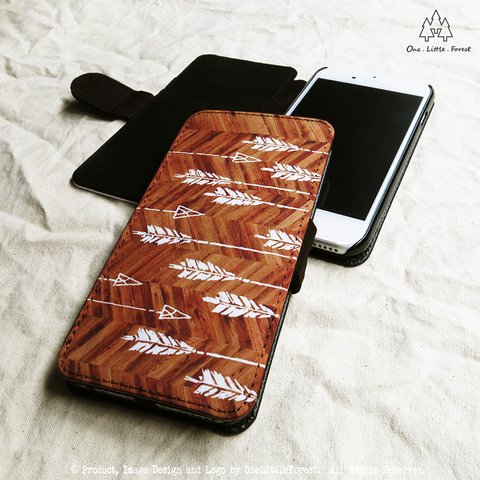 手描き アロー wood   手帳型 iphone ケース [iPhone4/4s～iPhone8 , iPhone8 plus]★ arrow トライバル アズテック