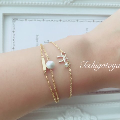 mini ribbonpearl bracelet