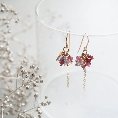 "Spinel..flower" 14kgf マルチカラースピネル プチ ピアス☽