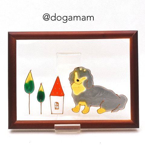 ダックスフンド　ブラックタン　Home DOG.AM グラスアート　ガラスフレーム  