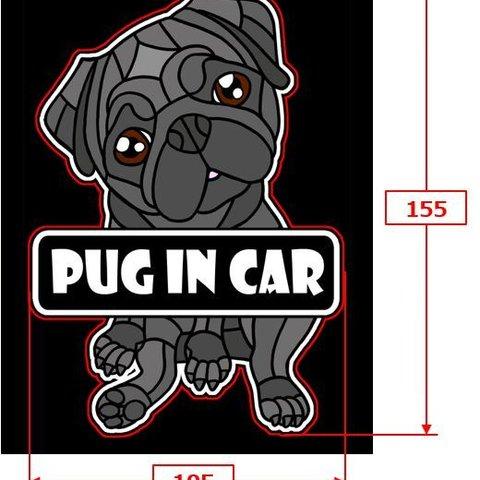 【ステンドグラス風 パグステッカー】ブラック(PUG IN CAR)