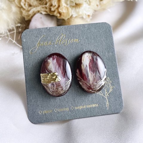 glass oval nuance wine red Earrings