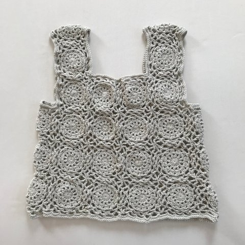 メリノウール100%   かぎ針編みのベスト　ライトベージュ　編物　毛糸　M-Lサイズ