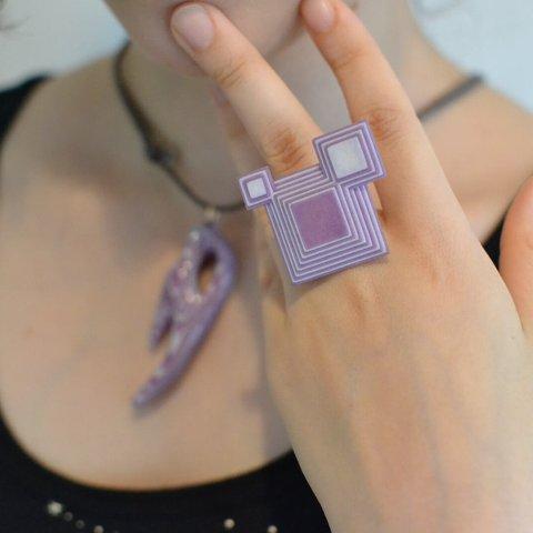 （オーダーメイド可） Squares　Ring (紫&白)