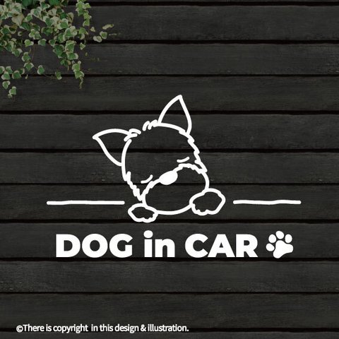 DOG IN CAR/ ヨークシャーテリア【カッティングステッカー】手書きわんこ