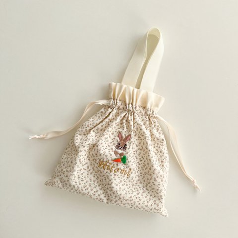 drawstring bag【S】／ フラワー ベージュ