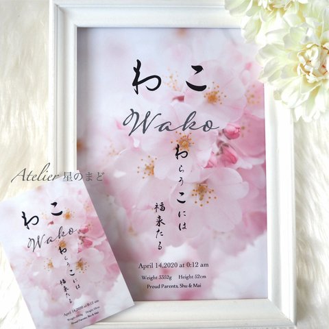 再々々々販♡お名前由来の命名書☆オーダー☆おしゃれな誕生月・季節花の命名紙☆桜のお花 A4 A3サイズ＆葉書サイズのお得なセット♪