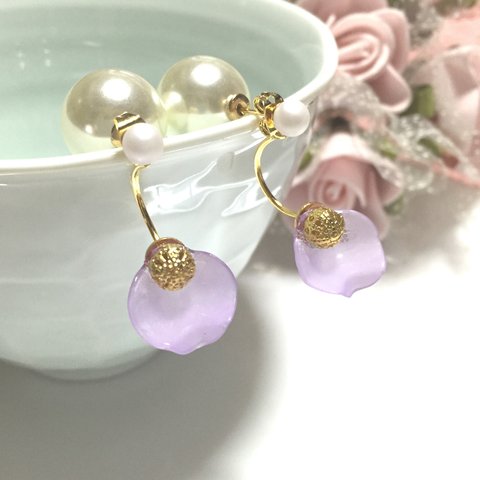 3way  パープル マット花びらピアス 