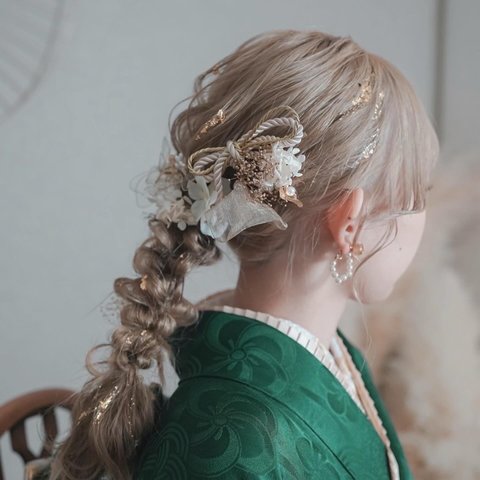 パールクリアフラワーmix髪飾り(金箔set)