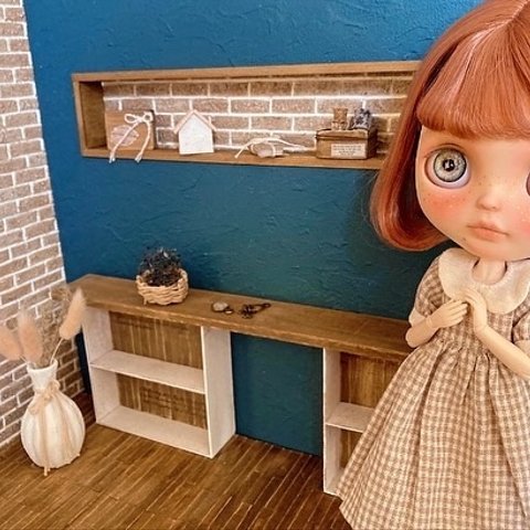 ミニチュア ドールハウス 背景ボード 壁 床 ブライス リカちゃん １／６ 家具 オビツ 棚 机 ドール ドール家具 カスタムブライス ハンドメイド シャビーシック 小物 本棚 豆本