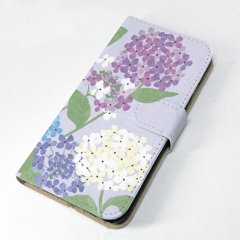 紫陽花　ほぼ全機種対応　手帳型　スマホケース　スマホカバー（対応専用ケース、カメラホール付）アジサイ