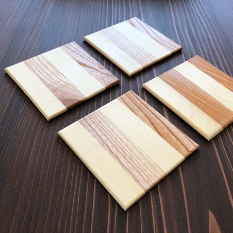 寄木のコースター(茶×白)4枚set