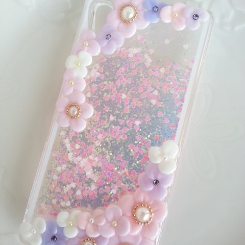 clover-kari様オーダー品:流れるハート♡XperiaZ5SO-01お花のケース