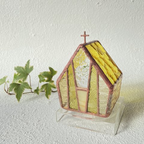 [Mimosa-colored roof church]  Large教会•ハウス•キャンドルホルダー•ステンドグラス