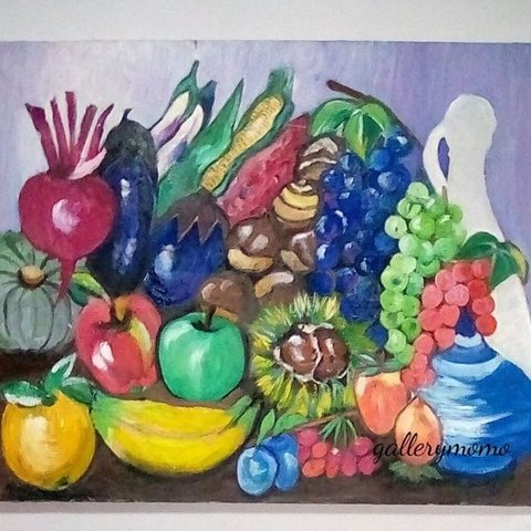 カラフルな野菜と果物      絵画  油絵  野菜  果物  絵  原画  oilpainting  art