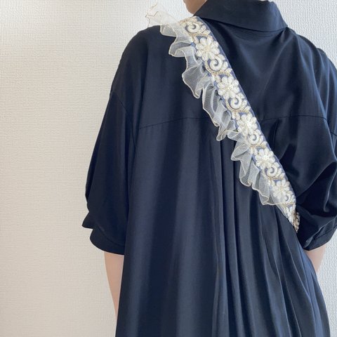 【再販】インド刺繍リボン　フリルショルダーストラップ　