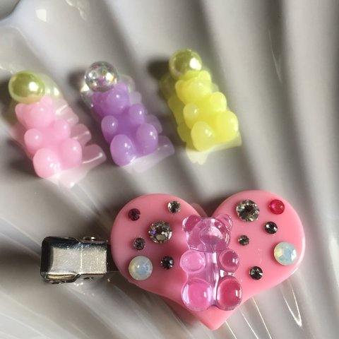 bear crystal clip  pink×pink