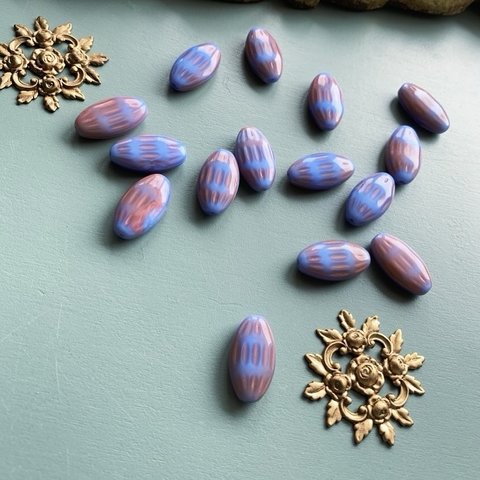 【2コセット】JIRI＊IVANA#czech beads#チェコビーズ　oval20✖️11㍉ irregularblue/pink