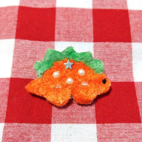 刺繍ブローチ・恐竜くん・オレンジ