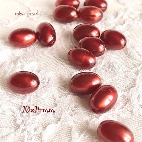 🥀 ダークレッド オーバルビーズ　10×14mm【22個】穴あき  貫通