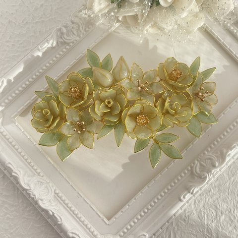 〈sold out〉大きめバレッタ「安らぎ〜Spring green bouquet」　送料無料