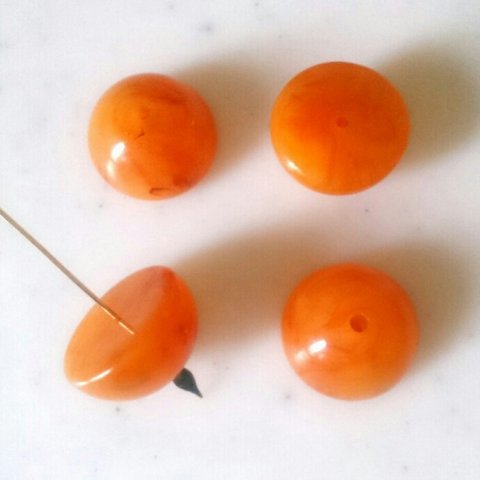 Vintage Amber Marble Half Ball Disc Beads 《5641》