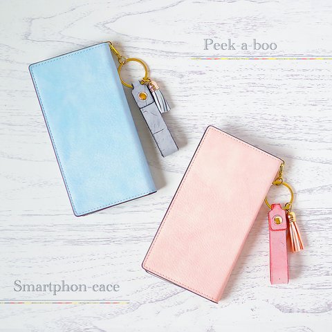 くすみカラー♡Blue or Pink 多機種対応✳︎iPhone15 Xperia✳︎手帳型スマホケース