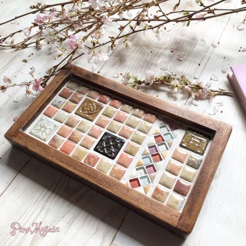 【再販6】 春爛漫　桜　モザイクタイルトレー　タイルトレイ　春の陽光