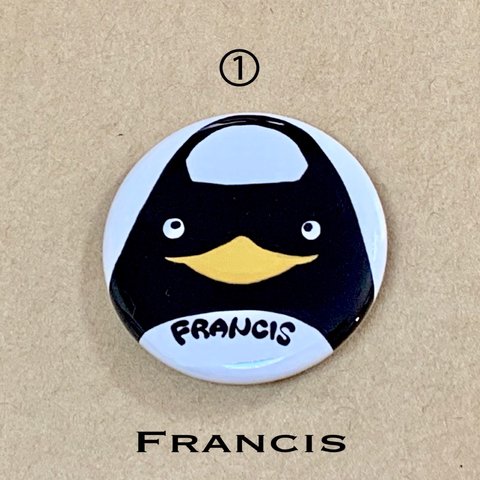 SIOCO・オリジナルキャラクター・ペンギンバッグの【Francis 缶バッジ】顔アップ①タイプ 32mm