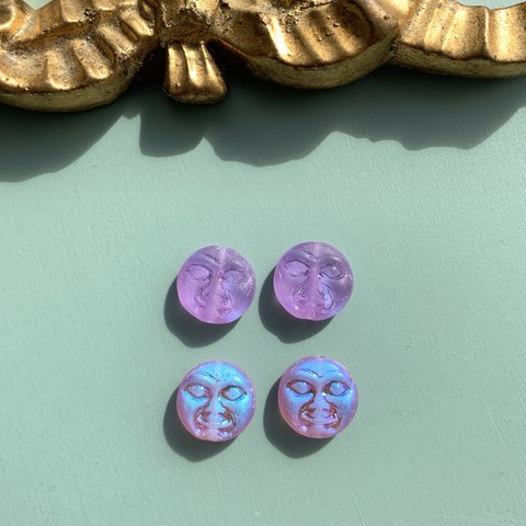 【4コセット】JIRI＊IVANA#czech beads#チェコビーズ　moonface 14㍉ vitrailAB  daydream light purple pink