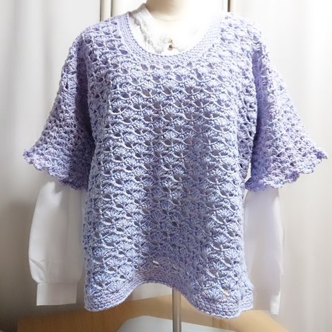 かぎ針編み・優しい紫色のプルオーバー