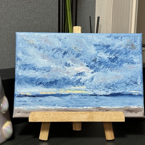 「海と雲」　手描き　油絵　風景画　原画