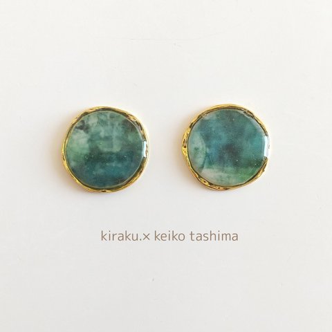 kiraku. ✕ art　絵画イヤリングorピアス　レジン　花　青　緑