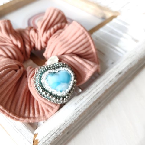 Sold ❁Heart larimar hair shushu❁ 可愛いハートラリマーのシュシュ