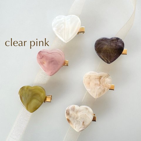 【big  heart clip clear pink】ハート ヘアクリップ ヘアアクセサリー アクセサリー ピンク キッズアクセ ビーズ キラキラ 夏