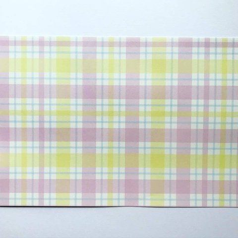 デザインペーパー　タータンチェック　ピンク×イエロー上質紙　10枚