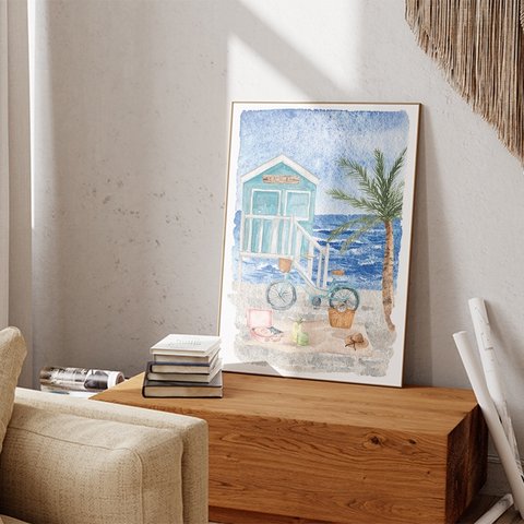 夏のビーチのポスター　/ i1338 / 夏の海、ヤシの木などの海岸の景色　インテリアポスター