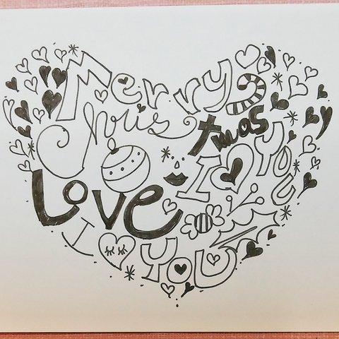 手書きアート♡クリスマスカード♡ 原画 絵手紙  壁紙 モノトーン ポストカード